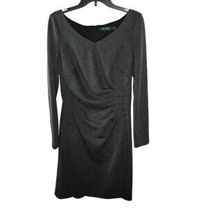 Lauren Ralph Lauren Black Gray Tweed Career Dress Size 12